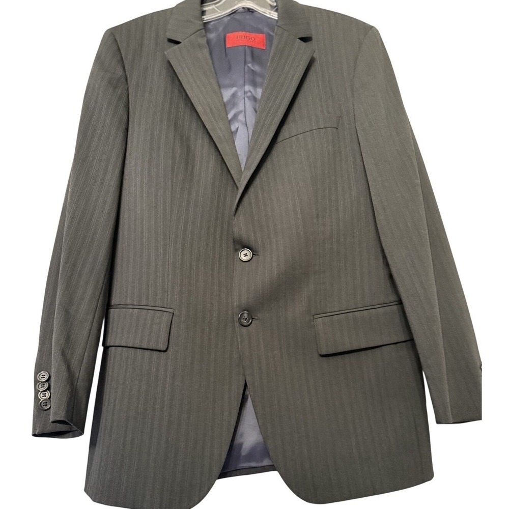 HUGO BOSS Aamon/Hago Men's Charcoal Pinstripe Wool Suit Blazer Size 46 Business - Picture 5 of 16
